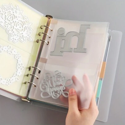 5 st 6-håls Dubbla fickor frostad förvaringsväska för lösa blad, förvaringsväska för klippta böcker, certifikatklistermärke, kortboksväska, standardpåse för insättning av hål, organisera dina hantverksmaterial med denna förvaringsbok för stansning av stämplar för flera ändamål!