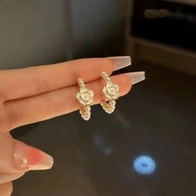 1pair Flower & Faux Pearl Earrings - Yellow Gold - View 5