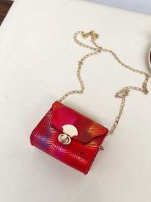 迷你兒童女孩格紋鏈斜背包,時尚單肩包