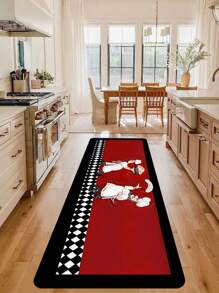 1 件廚師黑白格紋廚房地毯防滑可洗廚房墊適用於走廊地毯 - 紅色 - 查看 1