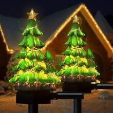 1 件太阳能户外庭院灯、太阳能树脂松树地插灯、太阳能树桩灯、太阳能草坪灯、户外圣诞装饰圣诞树、太阳能树灯、创意圣诞树灯，适用于庭院、花园、草坪、阳台、派对、小路、人行道等照明装饰灯，是圣诞节假期等的最佳礼物！