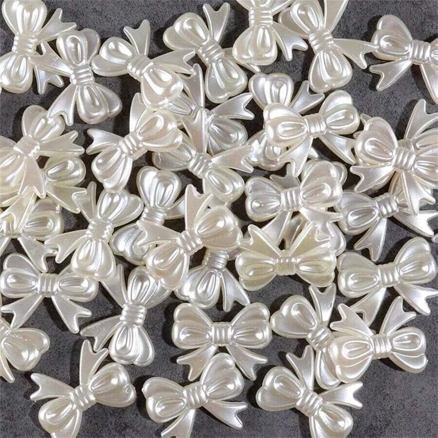10 顆 29 * 23 毫米馬卡龍色植絨純色領結糖果色毛絨領結串珠 Diy 手鍊配件 - 白色 - 查看 1