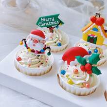 3pcs/9pcs/18pcs Random Style Christmas Theme Santa Claus Cake Topper,For Christmas New Year Party Cake Dessert DIY Decorations