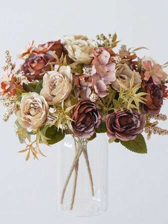 1 pieza/3 piezas Ramo de flores artificiales de rosa y peonía romántico para boda/hogar/dormitorio/sala de estar/decoración de mesa/ramo de novia, Día de San Valentín, regalo