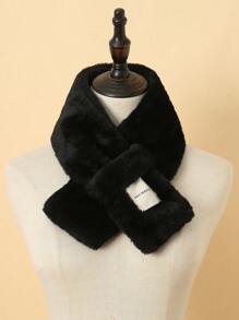 1條時尚仿兔毛純色毛絨厚保暖圍巾,防風保護頸部並可拆卸的女士圍巾,適用於日常穿搭和秋冬裝 - 黑色 - 查看 1