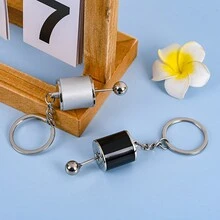 1pc Metallic Gearshift Head Car Keychain Pendant - Silver - View 4