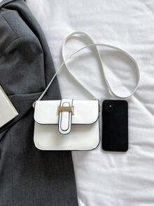 Solid Color Simple And Luxurious Flip-top Tote Bag - White - View 6