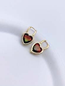 1pair Colorful Cubic Zirconia Heart-shaped Decorated Earrings - Love Model - View 2