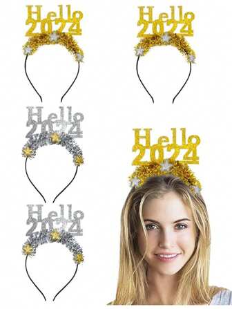 1pc 2024 New Year Hair Eve Wear Supplies Headband Creative Headdress Years Delicate Favors Headbands Festival Tiaras For Glitter Clasp Boppers Head Sparkles Accessories Hair Hoop
