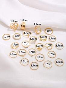 17KM 24pcs Inlaid Rhinestone Faux Pearl Geometric Rings Set - Yellow Gold - View 3