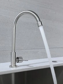 不銹鋼廚房水槽龍頭單冷浴室盆龍頭,適用於洗臉和洗菜 - 銀色 - 查看 4