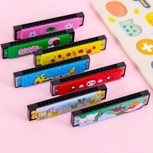 1pc Iron Metal Painted Double Row 16 Holes Can Blow Harmonica Musical Instruments Toy Cartoon Mouth Organ Random Color Style Gift For Beginners - Multicolor - View 2
