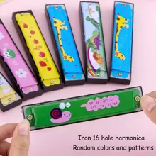 1pc Iron Metal Painted Double Row 16 Holes Can Blow Harmonica Musical Instruments Toy Cartoon Mouth Organ Random Color Style Gift For Beginners - Multicolor - View 1