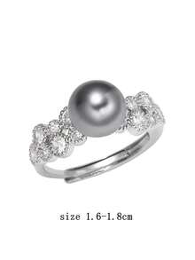 1 件套优质礼品套装，925 银戒指镶嵌灰色仿珍珠和方晶锆石 - 手工珠宝，送给女朋友、周年纪念日、节日的完美礼物