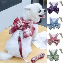 狗背帶和皮帶套裝透氣胸帶寵物背帶小型犬貓帶鈴小狗背帶背心狗配件 - 紅色 - 查看 2