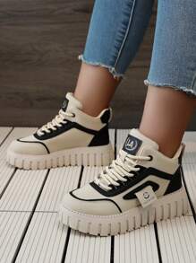 Của phụ nữ Nền tảng Giày thể thao , Bên trong Tăng cao Và Bền chặt , Thể thao , Bằng phẳng , chất liệu da PU , Thiết kế đơn giản , Giải trí , Toàn trận Giày dép Đối với Sinh viên - màu đen - Xem 1