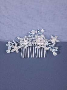 1pc Bridal Faux Pearl And Rhinestone Headband Wedding Dress Accessories - Silver - View 1