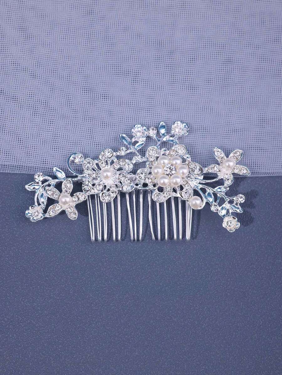 1pc Bridal Faux Pearl And Rhinestone Headband Wedding Dress Accessories - Silver - View 1
