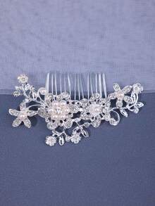 1pc Bridal Faux Pearl And Rhinestone Headband Wedding Dress Accessories - Silver - View 3