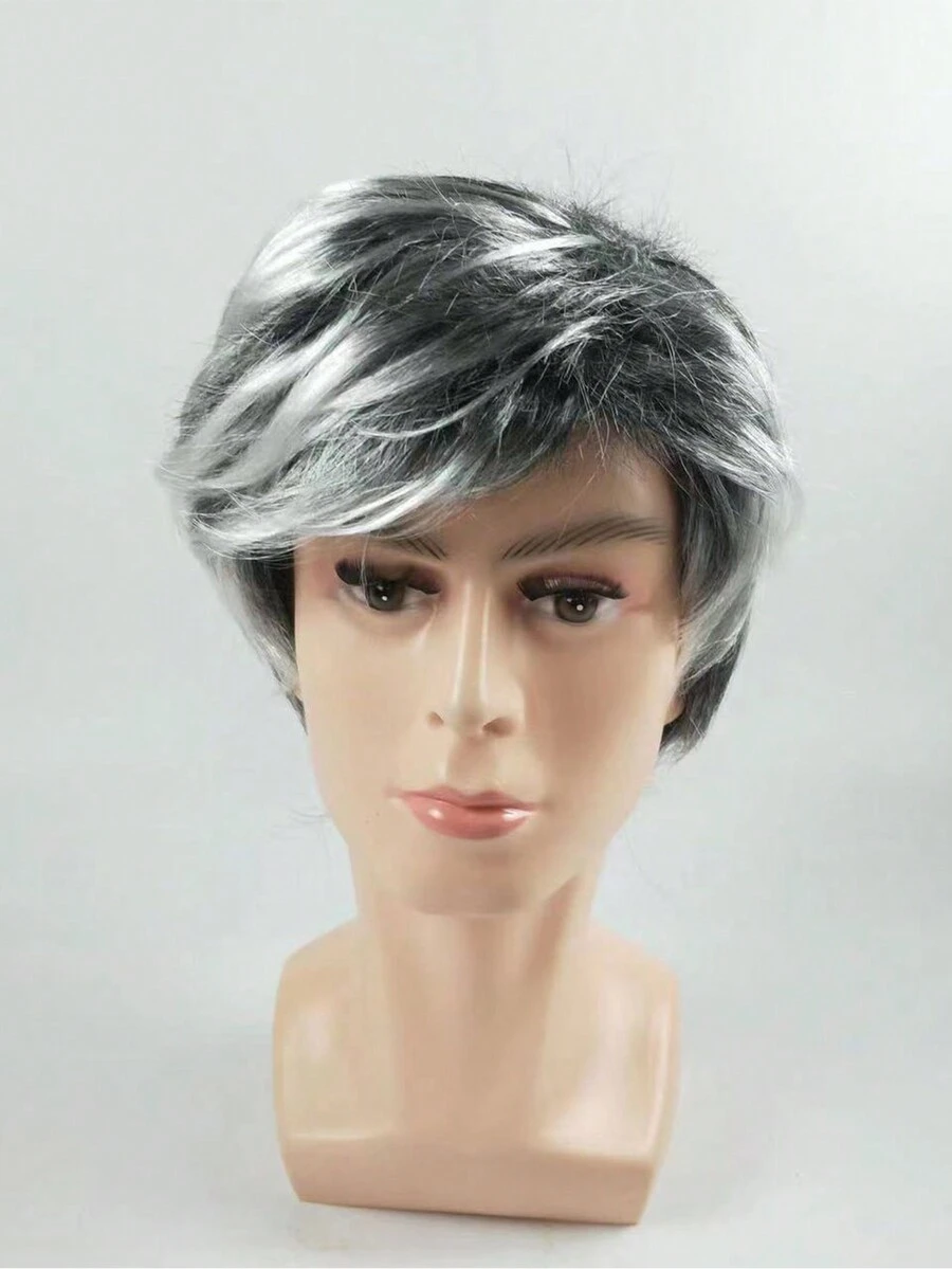 件套男士黑白祖父假髮，適合派對、戶外比賽、拍攝和慶祝