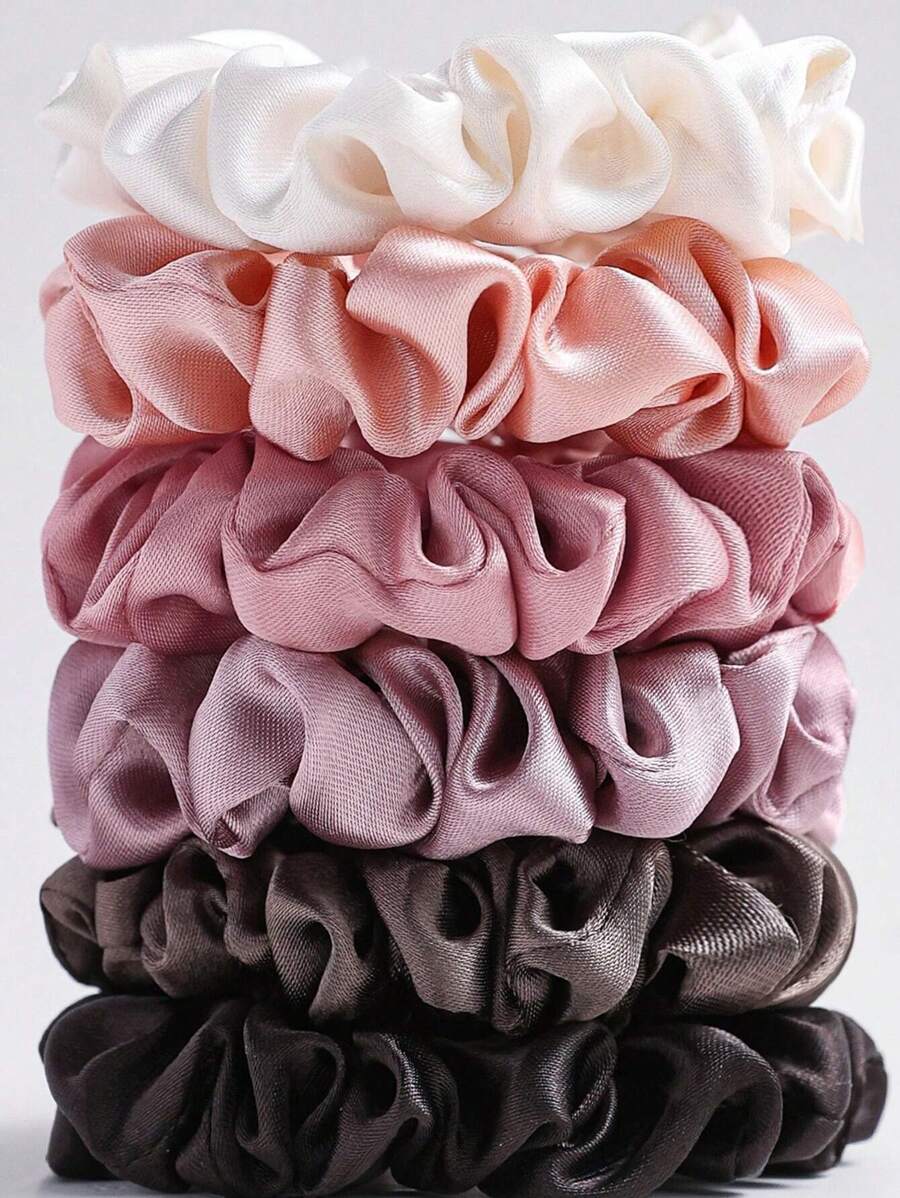 Bộ 6 chiếc dây buộc tóc scrunchie thời trang màu trơn dành cho nữ, phù hợp với kiểu tóc đuôi ngựa cao, phụ kiện tóc bằng lụa không gây hư tổn tóc, dây buộc tóc scrunchie, phụ kiện tóc thường ngày cho nữ khi trang điểm, tập gym, ở nhà. - Nhiều màu - Xem 1