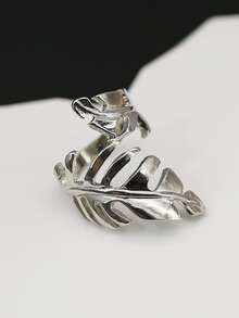 欧美时尚金属简约树叶设计戒指 - 銀色 - 查看 5