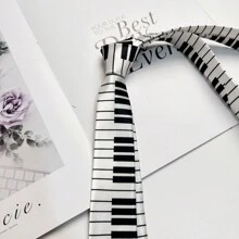 1 Miếng Của phụ nữ Trắng & Đen Thiết kế phím đàn piano Gầy Polyester Cà vạt , Thích hợp Đối với Hằng ngày Và Buổi tiệc Sử dụng - trắng - Xem 4