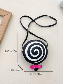 可愛迷你兒童蝴蝶結棒棒糖斜跨包,卡通設計糖果包,可愛兒童小肩袋 - 黑色 - 查看 4