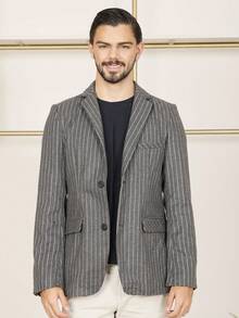 Saco para hombre chaqueta de traje formal con cuello de solapa con diseño de lineas en color claro blazer para caballero - Gris Oscuro - Ver 1