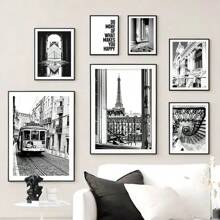 1入組巴黎時尚塔古董建築黑白壁畫畫布北歐海報與印刷品客廳裝飾