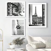 1入組巴黎時尚塔古董建築黑白壁畫畫布北歐海報與印刷品客廳裝飾