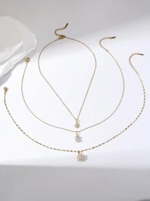 3pcs Đúng mốt Thiết kế sáng tạo Sáng bóng Dát 3D Hình học Hoa Hướng dương Hình vuông Vật rủ xuống Sự phối hợp Thanh lịch Của phụ nữ Vòng cổ xương đòn Quà tặng hẹn hò - Vàng - Xem 2