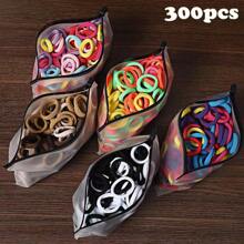 300pcs Of Cute Hair Ties For Kids & Girls - Colorful Elastic Polyester Hair Ties! - Multicolor - View 2