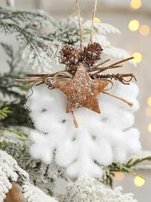 1 件聖誕裝飾懸掛裝飾品,帶有白色毛茸茸的雪花、水滴、鈴鐺、星星、泡沫球、聖誕球和聖誕樹形吊墜