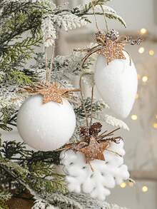 1 件聖誕裝飾懸掛裝飾品,帶有白色毛茸茸的雪花、水滴、鈴鐺、星星、泡沫球、聖誕球和聖誕樹形吊墜