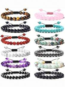 1 件 8 毫米串珠治療寶石手鍊套裝男女通用虎眼晶能量可調節彈性手鍊首飾 - 彩色 - 查看 1