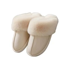 NYSQIT 2025 Fashion Fuzzy Lining Slip-On Slippers, Unisex Couples Indoor/Outdoor Thick Warm Thermal Slippers, Men & Women Same Design, Slip-On - Beige - View 2