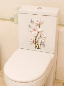 1 件簡約蓮花和蝴蝶形狀廁所貼紙適用於浴室廁所裝飾 - 彩色 - 查看 1