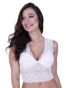 Cropped de renda blusinha regata com bojo - Branco - Visão 1