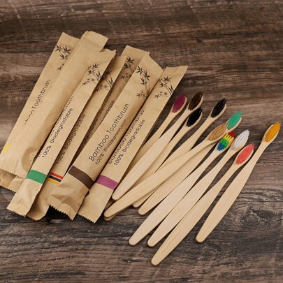 Cepillo de dientes de bambú - Cerdas ultra suaves adecuadas para dientes y encías sensibles, mango de madera para una limpieza bucal profunda en el hogar
