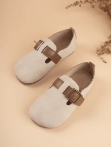 兒童英倫風格pu皮柔軟豆鞋男女適用 - 米色 - 查看 2