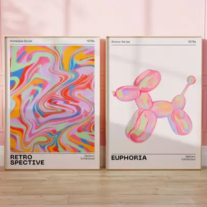 2PCS/Set Modern Art Canvas Posters, Pink Balloon Dog Canvas Art, Canvas Paintings, Ideal Gifts For Bedrooms, Wall Art, Winter Decor, Frameless Canvas Prints, Posters For Room, Home Decor, Room Decor Aesthetic, Cottagecore Wall Decor, Bathroom Kitchen Living Room Bedroom Office Decor