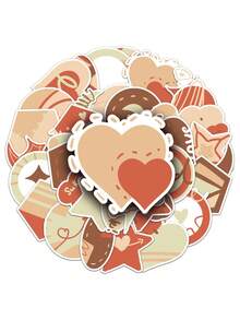 50張/組的形狀手繪貼紙,愛心貼紙裝飾手機行李箱貼紙 - 香檳色 - 查看 1