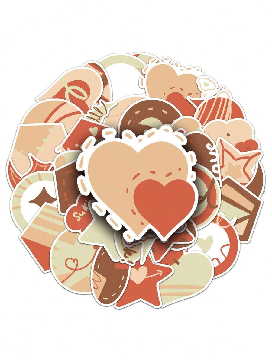 50張/組的形狀手繪貼紙,愛心貼紙裝飾手機行李箱貼紙 - 香檳色 - 查看 1