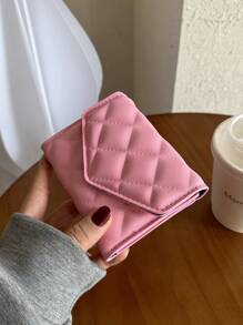 Billetera corta de moda para mujer con diseño de diamantes cosidos, bolsa rosa caliente para negocios casuales - Rosa - Ver 5