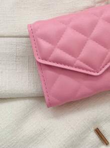 Billetera corta de moda para mujer con diseño de diamantes cosidos, bolsa rosa caliente para negocios casuales - Rosa - Ver 9