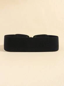 時尚簡約的珍珠花朵設計金屬扣彈性腰帶,多功能裙裝/套裝配件 - 黑色 - 查看 5