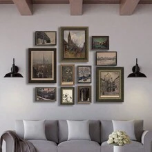 11pcs/Set Unframed Retro European Architecture Printed Canvas Posters, Canvas Wall Art, Modern Home Wall Decoration Gifts Birthday Graduation - Multicolor - View 3