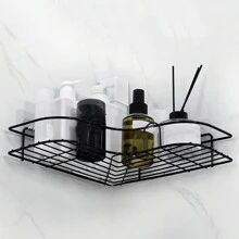 Estante De Almacenamiento Triangular De Hierro Para Esquina De Baño, No Requiere Perforación, 1 Ud. - Negro - Ver 1