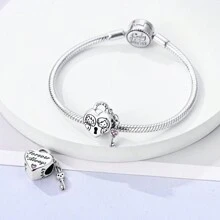 1入組浪漫的男女心形鎖匙珠子 ，適用於原創手鏈項鍊珠子，DIY珠寶製作母親節禮物 - 銀色 - 查看 3